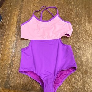 NWT Girls Kids Lands End Pink and Purple Cutout Swimsuit